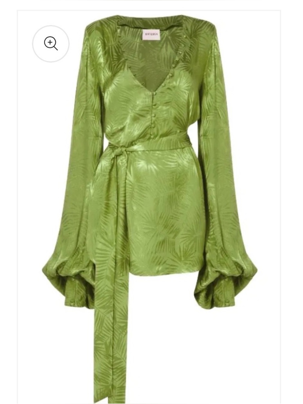 Rat & Boa Olive Green Satin Wrap Mini Dress with Statement Balloon Sleeves